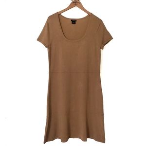 IMAN Tan Brown A Line Midi Short Sleeve Dress
